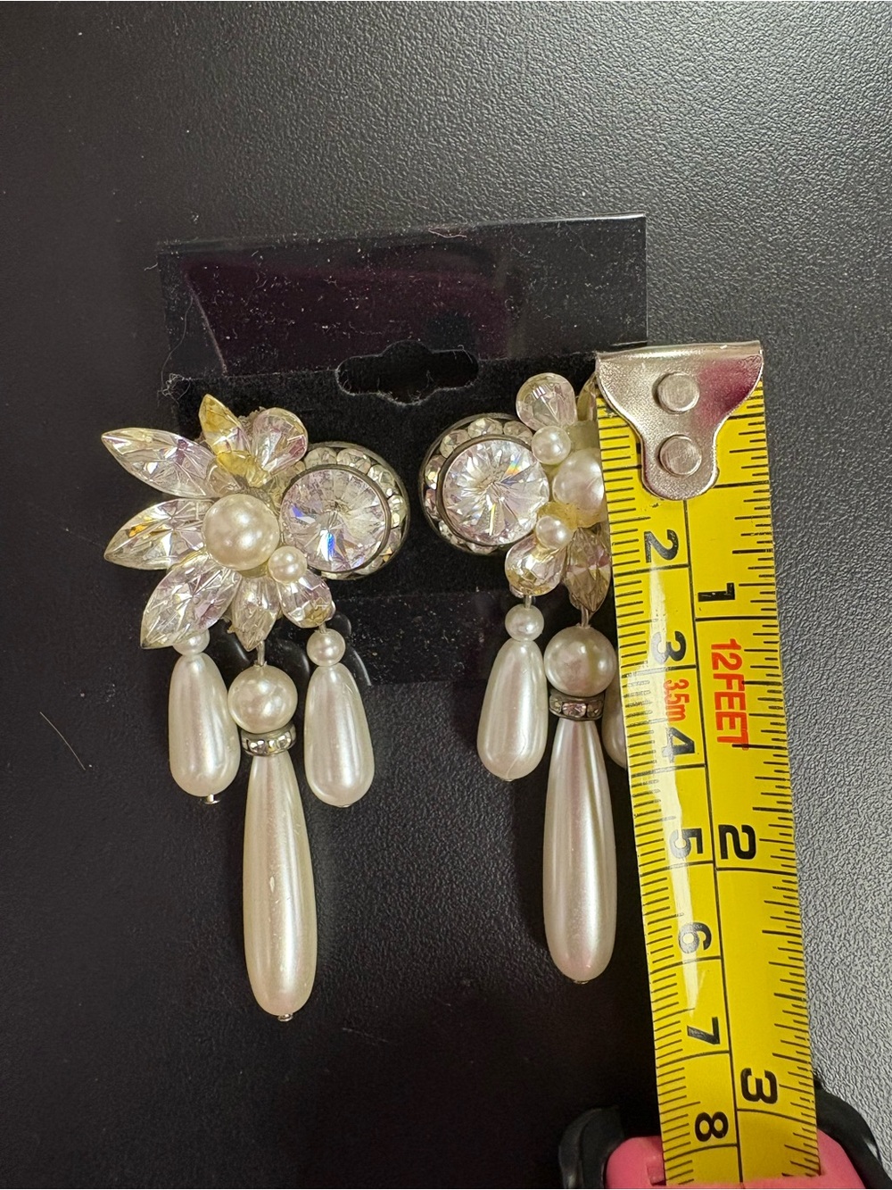 Vintage Pearl & Crystal Floral Drop Earrings - White - Picture 2 of 3